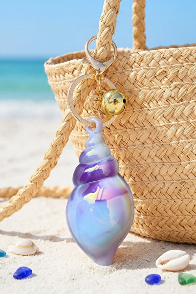 Jaida Moda Seashell Figured Bag Charm Keychain Gold Bell Detailed Bag Charm