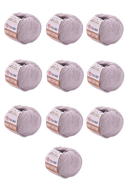 Yarnart Baby Cotton 10 Pieces Hand Knitting Yarn (406 Mink-Grey) 50% Cotton 5...
