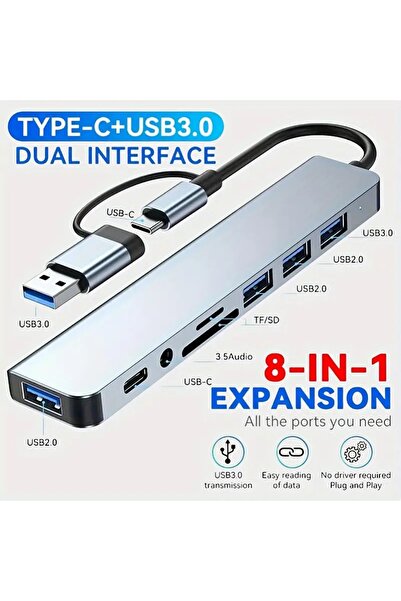 Choice محطة توصيل 8 في 2 بمنفذ USB من النوع C بسرعة 5 جيجابت في الثانية مع قا...