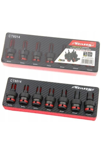neilsen Set de chei hexagonale de impact, lungi, 4-12mm, cu articulație sferi...