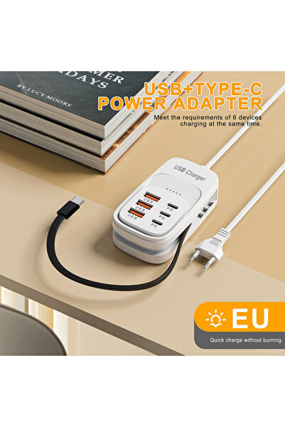 choice2 شاحن سريع متعدد المنافذ 6 في 1 بثلاثة منافذ USB من النوع C، محول شحن ...