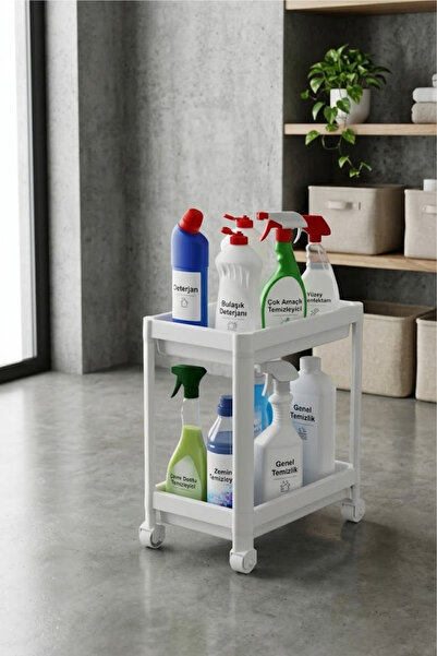 Lumloo 2 Katlı Tekerlekli Sert Plastik Eşya Düzenleyici Raf Çok Amaçlı Banyo Mutfak Salon Düzenleme Tezgah Raf Ünitesi