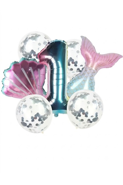 Mehca Rainbow Mermaid Tail Sequined Balloon Set 1 Year Old