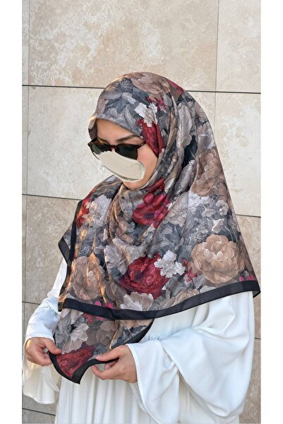 Qalortex Scarf Cotton Gonca Pattern Scarf - Black