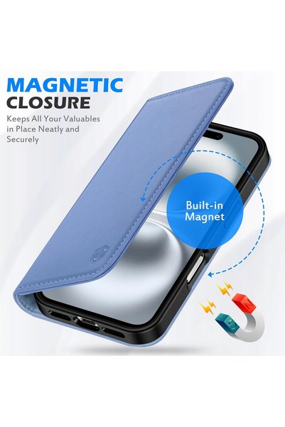 NO BRAND Husă tip carte Shieldon din piele naturală pentru iPhone 16, portofe...