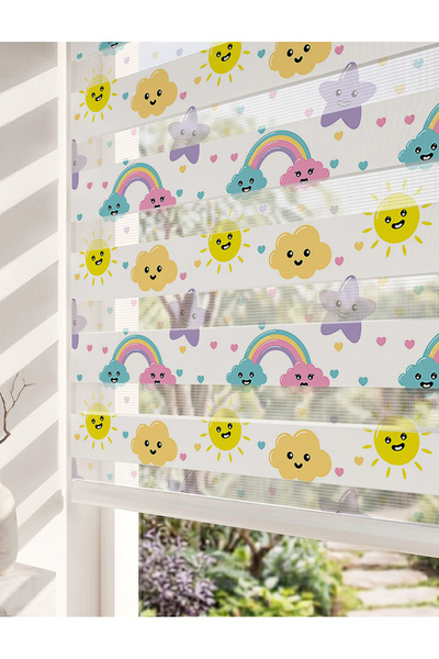AD Home Sevimli Güneş ve Pastel Gökkuşağı Dijital Baskılı Çocuk Odası Zebra P...