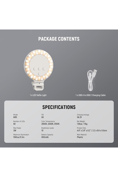 NO BRAND Lampă Inelară LED Mini 9,6 cm cu Clemă, Reîncărcabilă, pentru Selfie