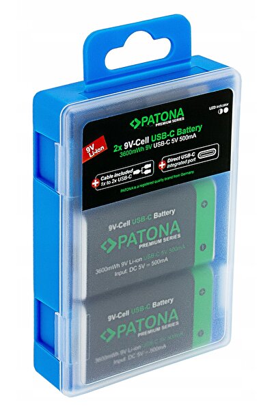 NO BRAND PATONA Premium 2x Baterii 6F22 9V cu USB-C