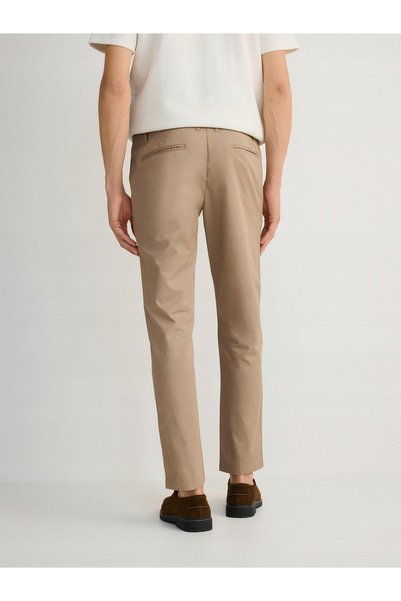 NO BRAND Pantaloni Chino din Bumbac Bej, Croială Dreaptă, Netedă, Clasic, Res...