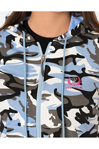 NO BRAND Hanorac de damă din bumbac, cu fermoar, cu glugă, camuflaj, 46006-1 R L