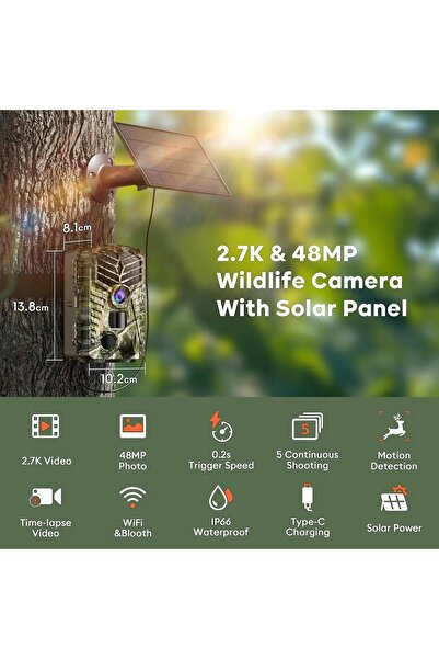 NO BRAND Cameră foto capcană mini pentru pădure, de vânătoare, solară, Solare...