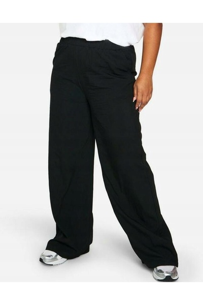 NO BRAND Pantaloni clasici negri, netezi, cu picior larg, talie elastică booh...