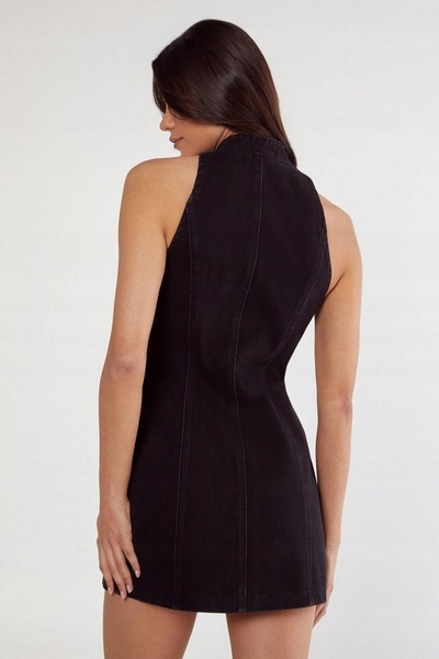 NO BRAND Rochie mini din denim negru cu fermoar, croială clasică mulată, Nast...