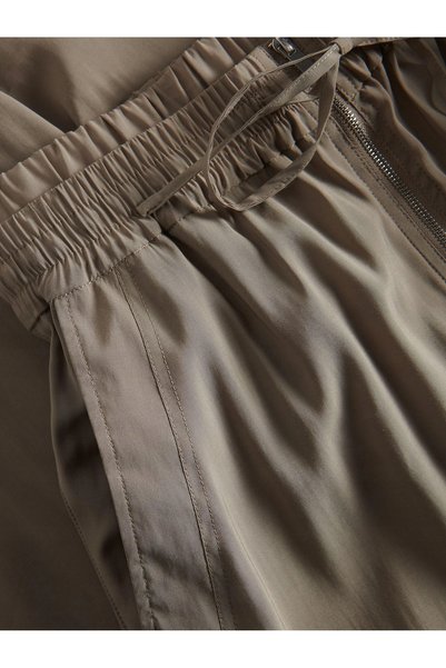 NO BRAND Pantaloni lungi, drepți, largi, bej, cu fermoar, talie elastică, Res...