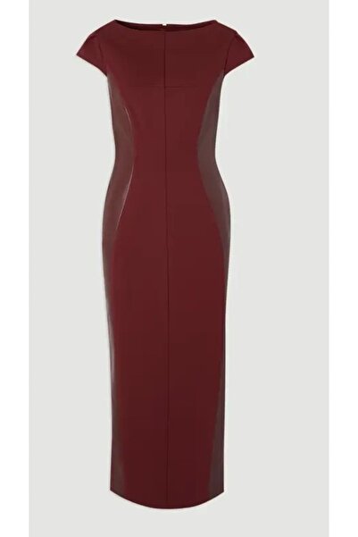 NO BRAND Rochie midi clasică tip creion, bordo, cu mânecă scurtă, Karen Mille...