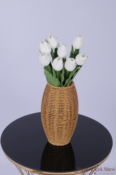 Yapay Çiçek Sitesi Prestige Artificial Tulip Bouquet 8-Piece White