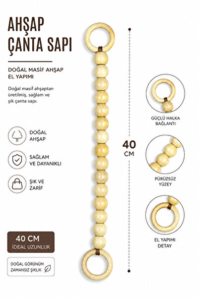 vollen yarn Mâner pentru geantă din lemn masiv natural, 40 cm, mâner pentru g...