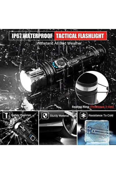 NO BRAND LANTERNĂ LED TACTICĂ PUTERNICĂ USB ZOOM 5 MODURI IP67
