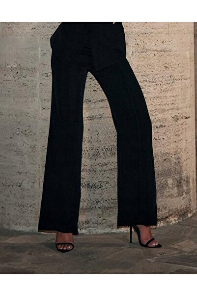 NO BRAND Prettylittlething pantaloni negri lungi clasici cu picior larg 38