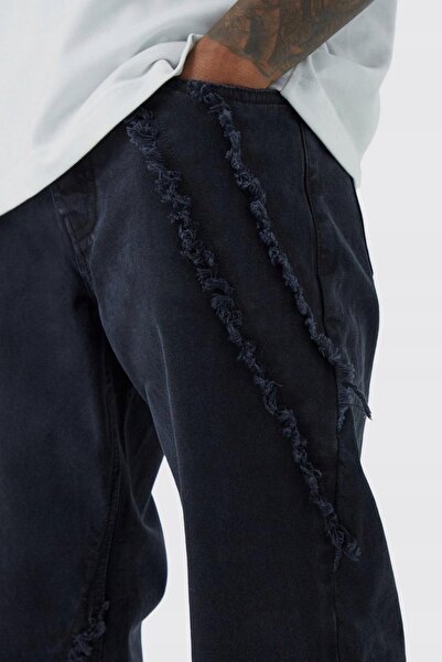 NO BRAND Pantaloni negri din denim, cu cusături, croială dreaptă, Boohooman 48