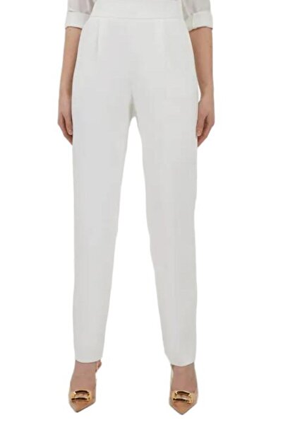 NO BRAND Pantaloni clasici albi cu bordură, talie înaltă netedă, Karen Millen 42