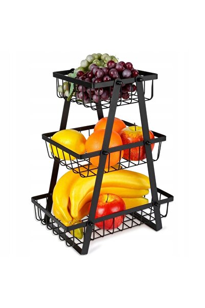 Vilde Coș pentru fructe și legume, cu 3 niveluri, metalic, negru, 28x17,5x34,...