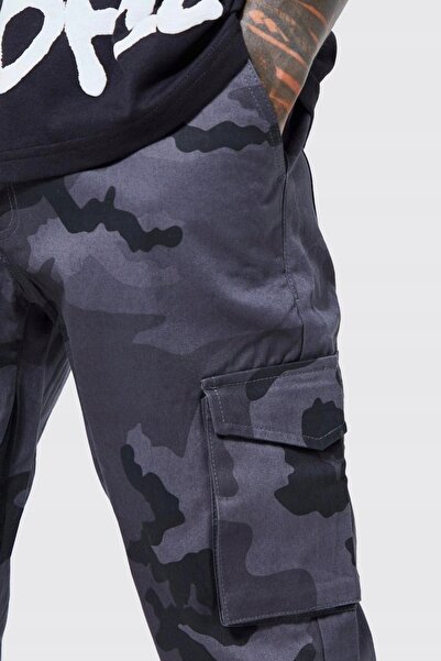 NO BRAND Pantaloni lungi gri, design cu fermoare Moro, croială dreaptă, cargo...