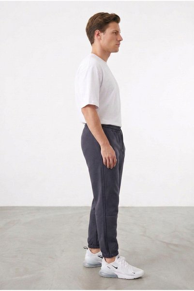 ELAFRO Men's Dark Smoked 3-Thread Fleece-Lined Elastic Leg Jogger Cotton Sweatpants
