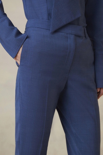 NO BRAND Pantaloni de costum drepți, albaștri, cu talie înaltă din lână, Kare...