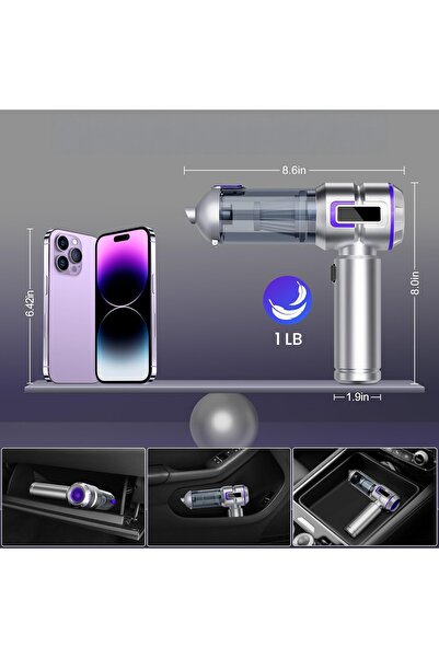 NO BRAND Aspirator fără fir puternic de 16Kpa, LCD, 3 viteze, Eliminare a pra...