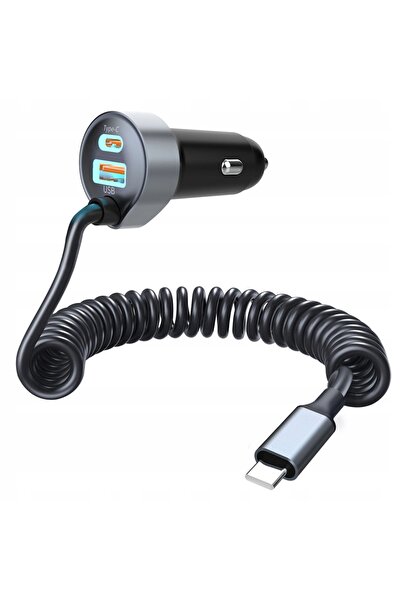 NO BRAND Polion USB-A 2xUSB-C 65W QC3.0 PD încărcător auto rapid cu cablu