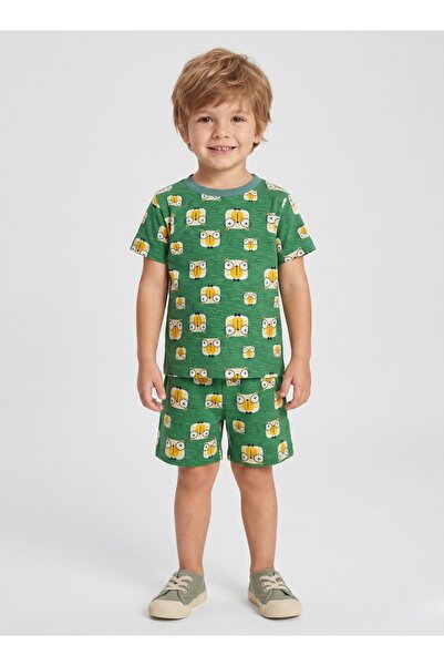Babyqlo Boys Green Owl Print Shorts Set