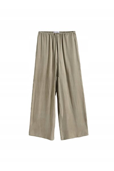 NO BRAND Pantaloni lungi, largi și fluizi, kaki deschis, cu închidere cu șnur...