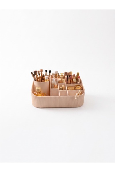 Çok Bölmeli Makyaj Organizeri - Fırçalıklı Masa Üstü Kozmetik Düzenleyici Kutusu, Mutfak & Banyo Düzenleme Kutusu 20x12cm