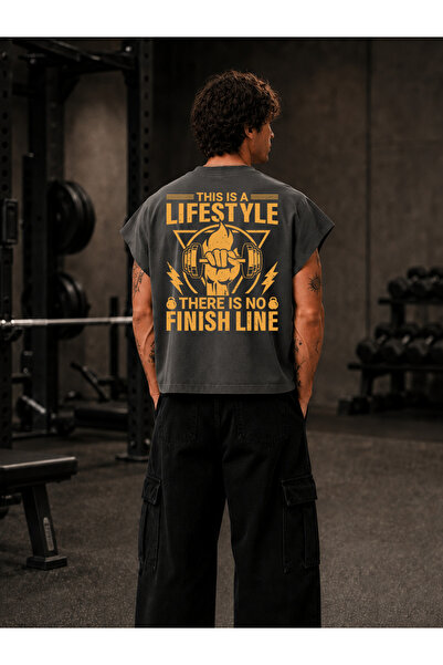 EVIus تي شيرت GYM Sporcu Lifestyle مطبوع بمقاس كبير وياقة دائرية بدون أكمام