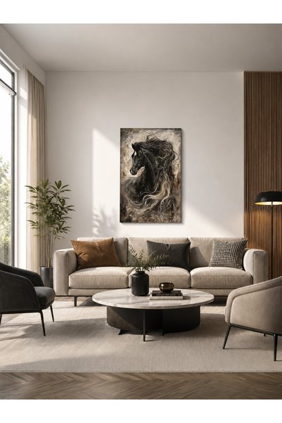 Zerawall Tablou MDF Portret de Cal Negru – Decor de Perete Abstract Artistic ...