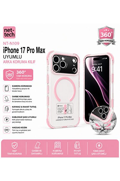 Nettech NT-N109 iPhone 17 Pro Max Uyumlu Magsafe Destekli Şeffaf Darbe Emici ...
