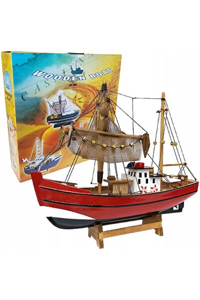 LeanToys Model de colecție Navă decorativă Barcă de pescuit Roșu 30x26cm