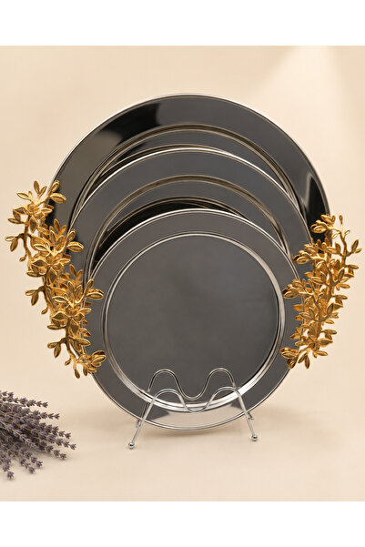 Alakhmas Heidi Serving Tray Set Round 3 Pieces Silver Color and Gold Vegetal ...