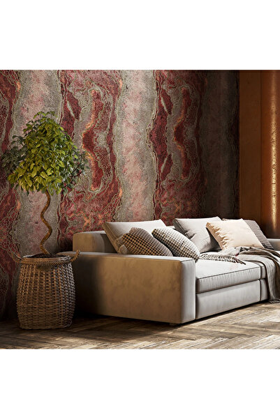 Generic Brand Tapet de vinil dormitor, auriu-bordo, model Anoria, rola 5.32m