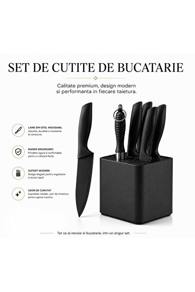 Generic Brand Set Cuțite Bucătărie Premium 9 Piese, Oțel Inoxidabil cu Strat ...