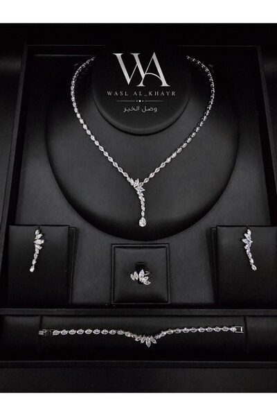 WASL ALKHAIR طقم مجوهرات نسائي فاخر مرصع بالزركون بتصميم أغصان متدلية – عقد و...