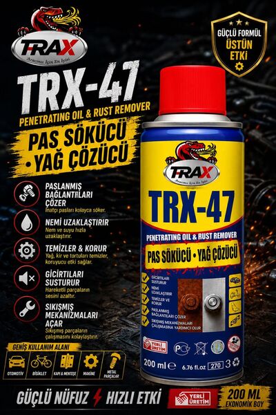 ARACINIZ İÇİN EN İYİSİ T-RAX T-RAX TRX-47 Pas Sökücü & Yağ Çözücü Sprey 200 ml