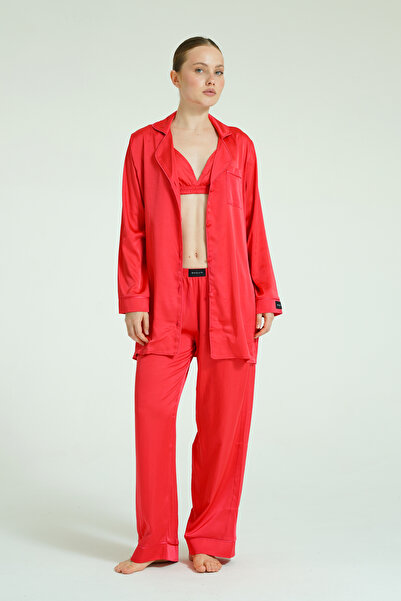WAQUIN Ruby Trio – 4 Parça Saten Pijama Seti
