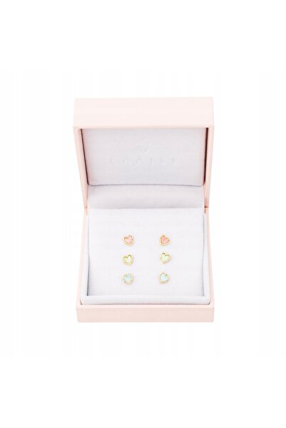 NO BRAND Set de cercei din argint 925 placat cu aur, 3 perechi - Inimi pastel...
