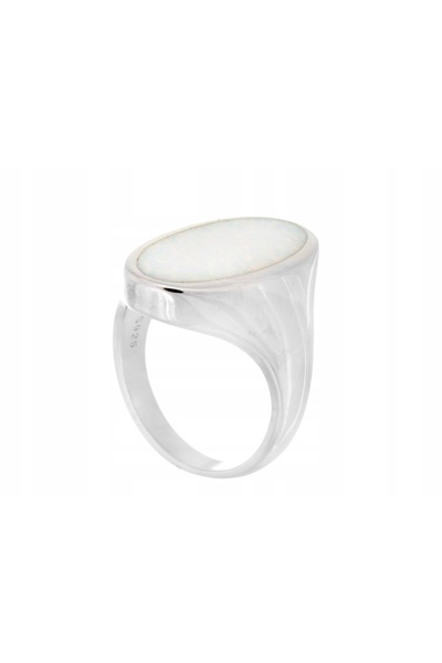 NO BRAND Inel de argint placat cu rodiu, mărimea 20, cu opal de 16mm, cadou