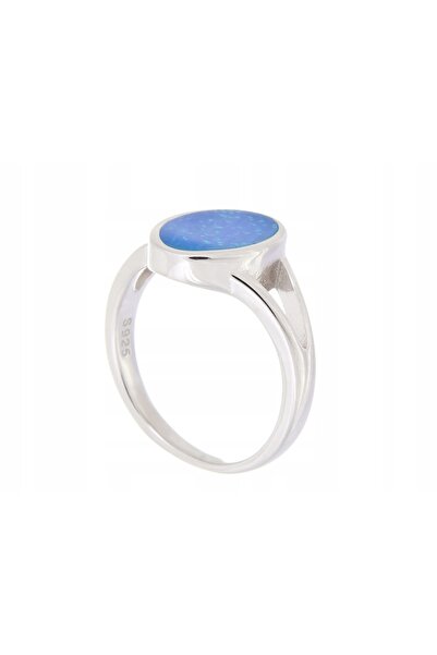 NO BRAND Inel de argint placat cu rodiu, mărimea 18, cu opal de 13mm, cadou