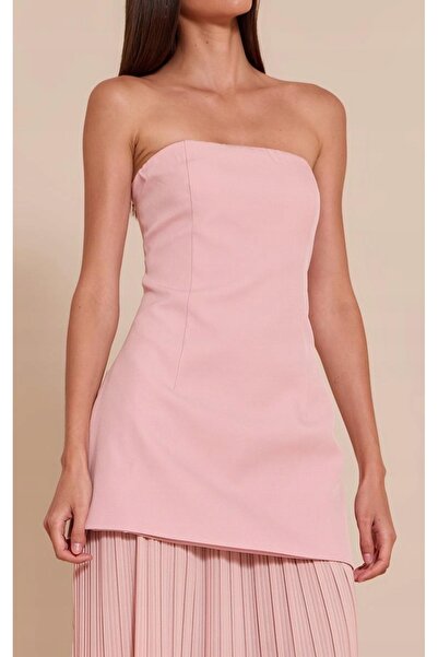 NO BRAND Rochie maxi roz cu tiv plisat, cu umerii goi, Prettylittlething 40
