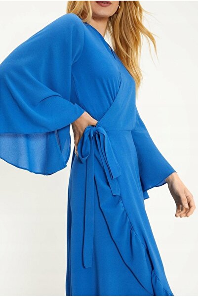 NO BRAND Rochie Cobalt Cobra Midaxi netedă cu mâneci largi Oasis S