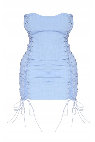 NO BRAND Prettylittlething Rochie mini tip corset albastră cu șnururi 40